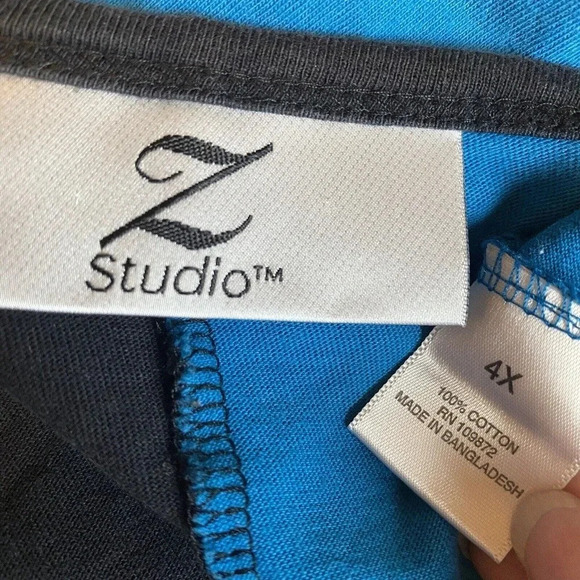 Z Studio Color Block Black Teal Cotton Swing Tunic Top Blouse Women Plus 4X - Picture 4 of 6